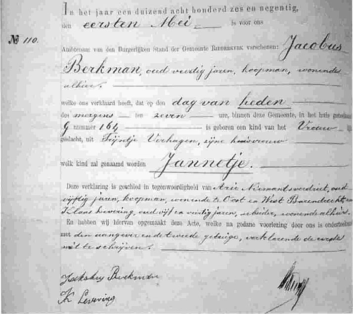 Birth-certificate Jannetje