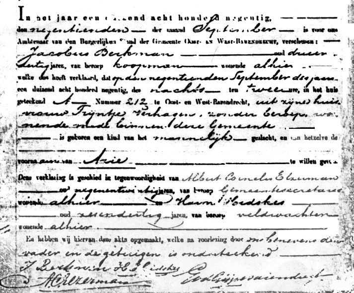 Birth-certificate Arie 1890.
