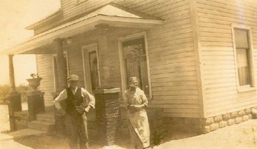 In front of the house